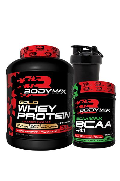 BODYMAX Gold Whey Protein Powder - Strawberry Green Apple, Bcaamax Bcaa 585 Gr + Shaker