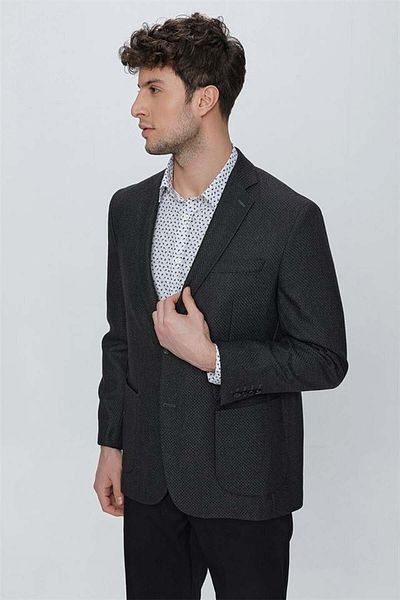 İmza Jachetă neagră cu model - Dobby cu croiala relaxată 4 Drop Comfort Fit 1002225166