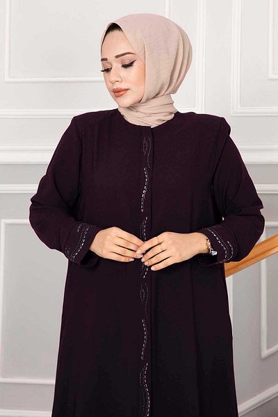 EBRUTESETTÜR Elegant Stone Detailed Hijab Ferace