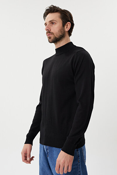 hateko Μαλλί Μαύρο Μισό Πουλόβερ Ψαρά