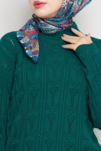 Sevitli Lace Embroidered Gilet Knitwear Set-Emerald Green