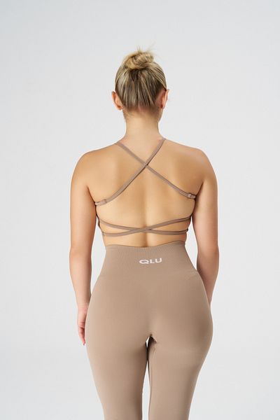 qlu Light Brown Women's Drawstring Sports Bra - Seamless Adjustable Bra