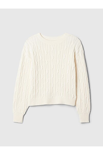 GAP Kız Çocuk Kırık Beyaz Cable Örgü Kazak