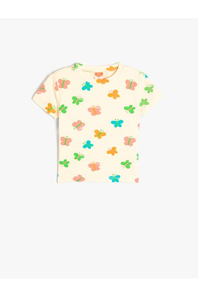 Koton Crew Neck Short Sleeve Butterfly T-Shirt