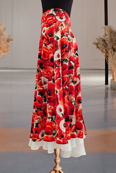 Due Stelle Şifon Detaylı Yırtmaçlı Tango Eteği - Ön ve Arka Yırtmaçlı Hareketli Tasarım