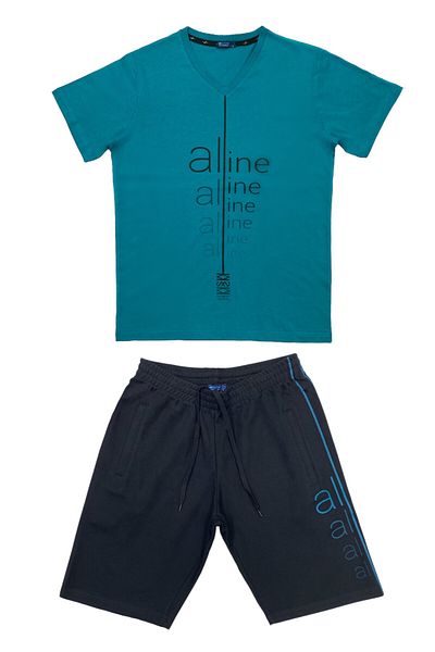 Masimar Men's 2 Thread Printed V-Neck Shorts T-Shirt Set