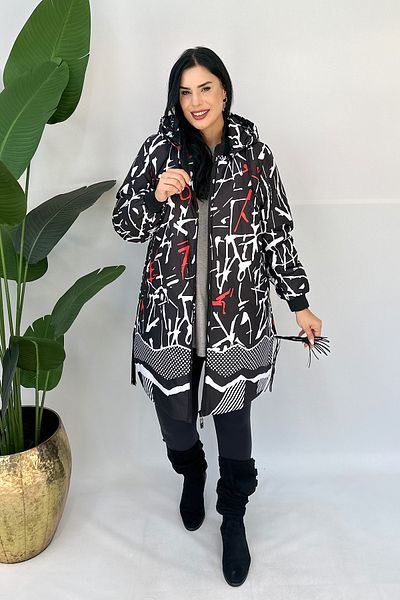 GÖKSEL Large Size Black Coat - Special Design and Printed
