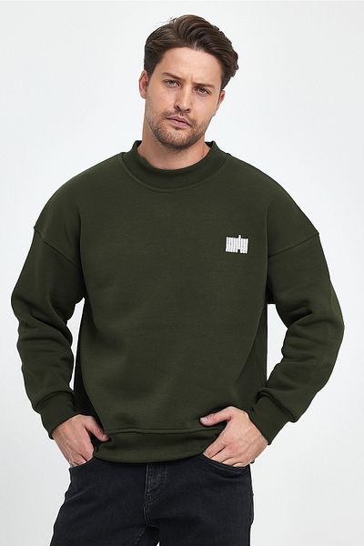 COMBİNE MİCHAİL Men's Oversize Sweatshirt with Embroidery Detail - Khaki