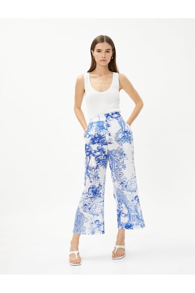 Koton Crop Wide Leg Trousers with Pockets
