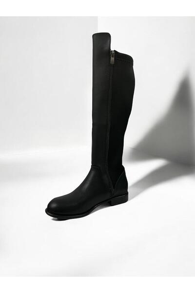 iskarpino Back Stretch Zippered Black Heeled Women's Boots Women's Daily Boots