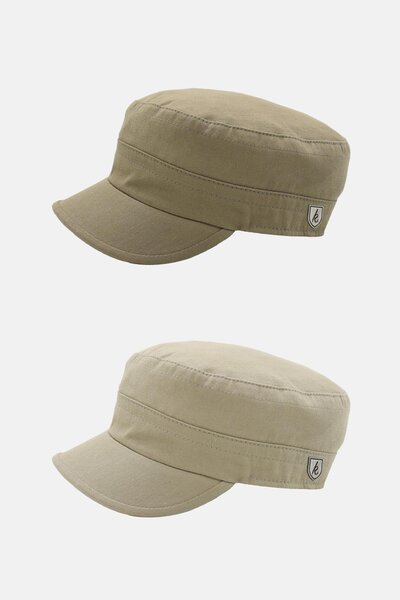 Külah Erkek Fidel Castro Şapka 2li Kep Rozet Detaylı Kasket - Koyu Bej/Açık Bej