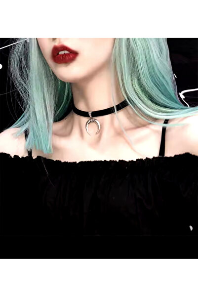 Köstebek Hilal Ay Kadife Gerdanlık Tasma Kolye