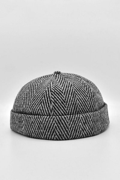 Külah Men's Short Wool Docker Hat Herringbone Folded Beret