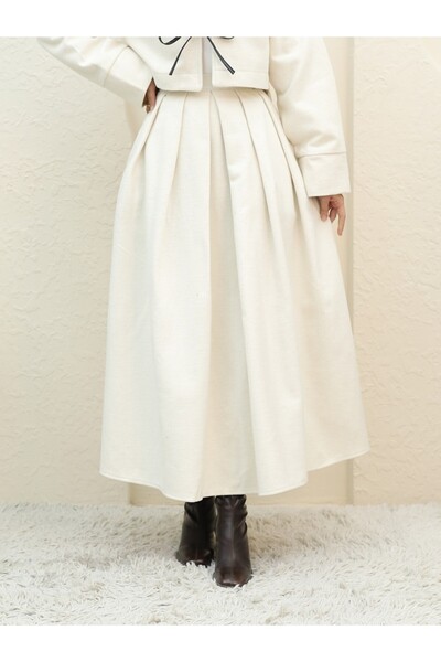 Modamorfo Cream Colored Pleated Skirt - Zippered