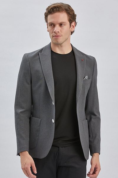 İmza Σκούρος Ανθρακί Κίτρινος Γιακάς Λύκρα 6 Drop Slim Fit Καπιτονέ Μπουφάν 1002240155