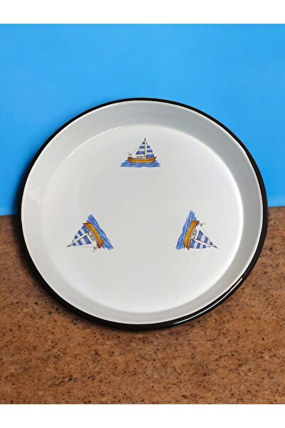 EMAYE TEZGAHI 38cm Retro Marine Oven Tray - Round, Tea and Enamel Tray