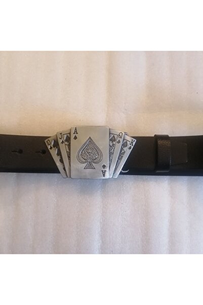 Butik Tülin Unisex hakiki dana derisi siyah gümüş iskambil kağıt maça flush r...