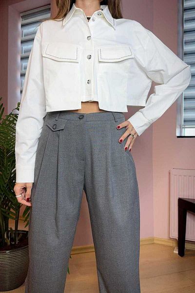 Clothing palette Embroidered Crop Shirt with Button Back