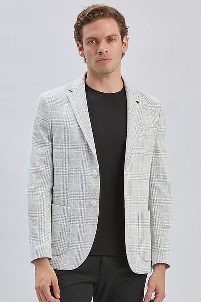 İmza Γκρι μονόχρωμο καρό μοτίβο 2 κουμπιά 6 Drop Slim Fit Jacket 1002240158