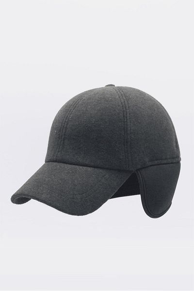 Külah Men's Gray Wool Winter Ear Cap Baseball Hat