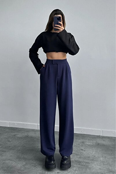 BILDEŞA Kadın Yüksek Bel Cırtlı Beli Palazzo Pantolon