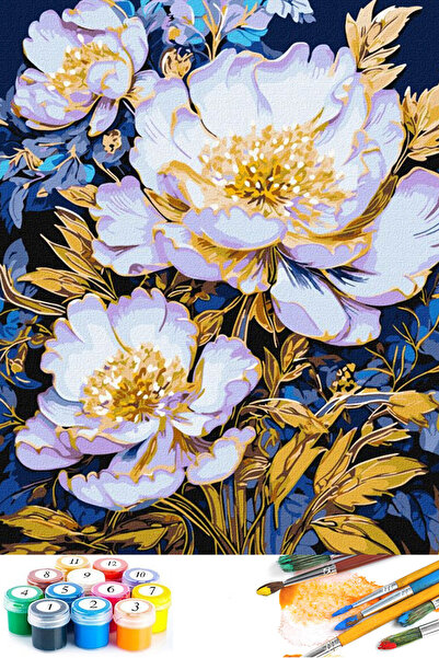 abbara Sayılarla Boyama Hobi Seti Çerçeveli Numaralı Tuval Fırça Boya Dahil Kasnaklı 40x50 Cm ŞAKAYIK ÇİÇEK