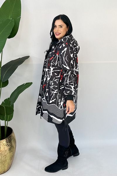 GÖKSEL Large Size Black Coat - Special Design and Printed