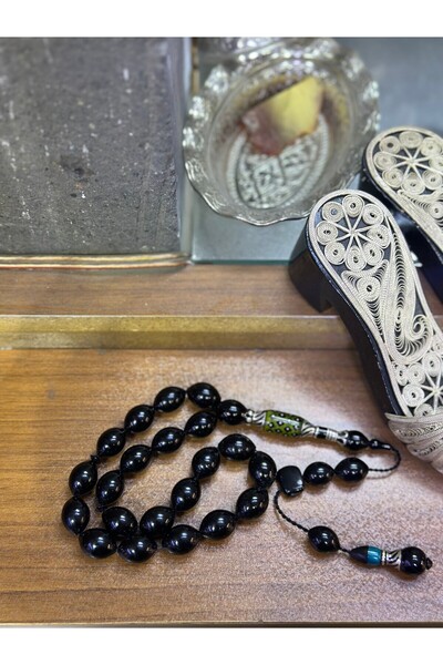 FURKANOLTUTAŞI VE KUYUMCULUK Master Workmanship Sitres Size 21-Piece Almond Cut Caliper Oltu Stone Rosary