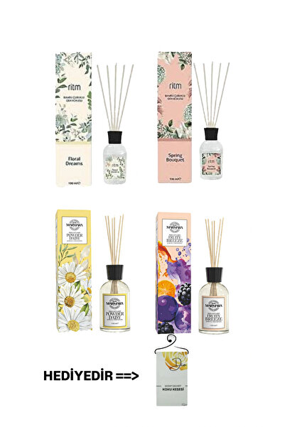 Marmara Premium Reed Diffuser 4'lü Çubuklu Oda Kokusu 4x100ml & Dio Koku Kese...