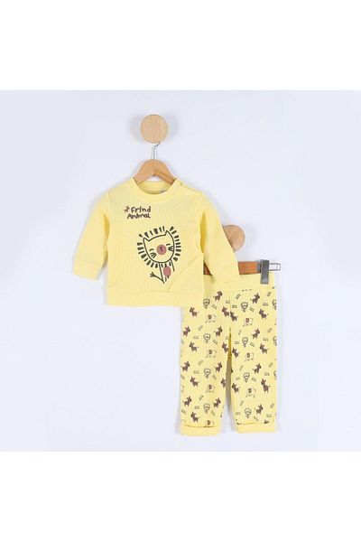 TRENDİMİZBİR Baby Boy Lion Patterned Double Suit - Yellow
