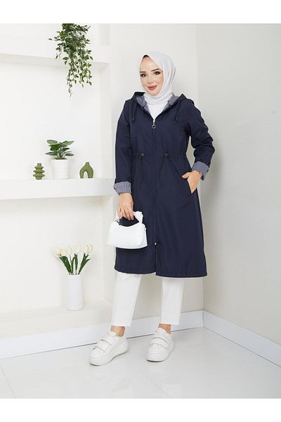 Dabenti women style Γυναικεία καμπαρντίνα με ριγέ μεγάλου μεγέθους με κουκούλα