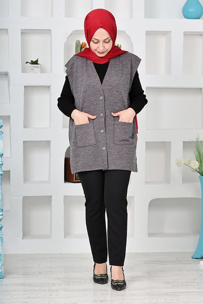 Kuraff Giyim Women's Molina Fabric Winter Large Size Buttoned Comforty Fit Short Vest