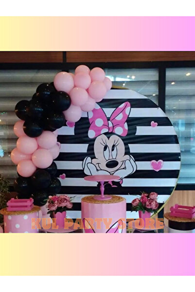 FOKUL Minnie Mouse 40 Adet Pembe Siyah Balon Zinciri Süsleme Seti Doğum Günü ...