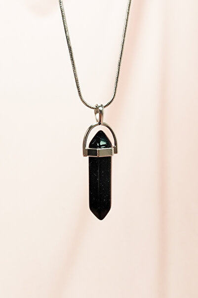 asmstore قلادة بتصميم يدوي من حجر النجمة السوداء مع سلسلة من الحجر الطبيعي. ا...