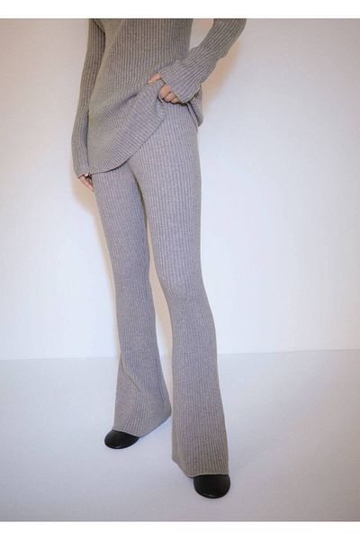 MANGO Woman Ribbed Knitwear Flared Trousers