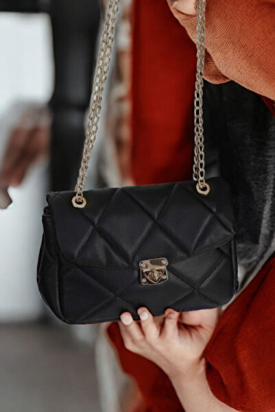 ACAR ÇANTA حقيبة تيكين حقيبة نسائية سوداء مبطنة لليد والكتف Kapitone123