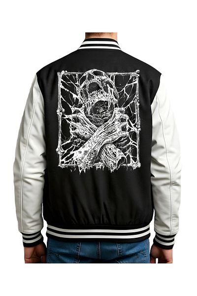 Edizen Skeleton 2025 Unisex Oversize εμπριμέ μαύρο κολεγιακό μπουφάν 100% βαμβάκι