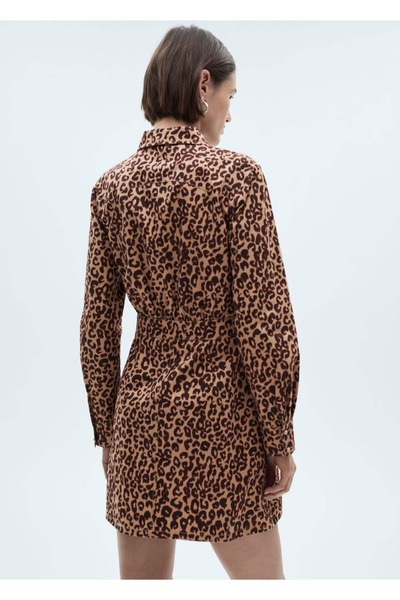 MANGO Woman Leopar desenli gömlek elbise