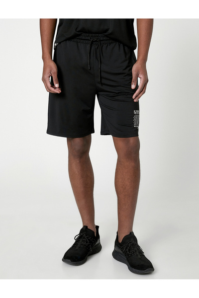 Koton Sports Shorts Lace Waist Pocket Slogan Printed