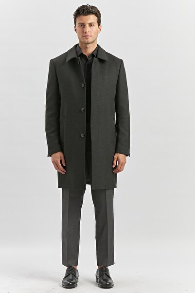 İmza Dark Anthracite Stamp - Comfort Fit Coat with Berber Collar and Slits1005245152