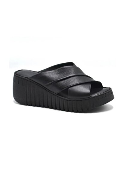 Venüs 24340252Y Hakiki Deri Dolgu Topuk Ortopedik Taban Günlük Deri Terlik