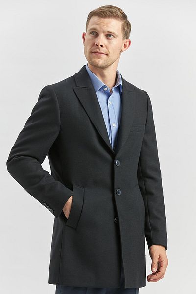 İmza Σκούρο Navy Blue Cashmere Swallow Collar Slit Καπιτονέ Φόδρα Comfort Fit Πανωφόρι 1005245157