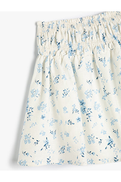 Koton Keten Mini Etek Çiçekli Beli Lastikli