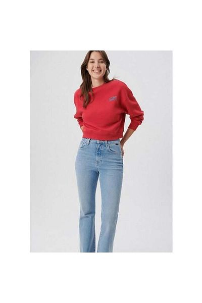 Mavi M1611601-70936 Blue Logo Printed Red Crop Women's Sweatshirt