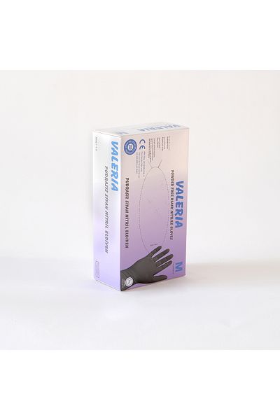 ADYMEDİKALVET Valeria Nitrile Black Exam Gloves 100 Pieces m Pack 1 Powder Free