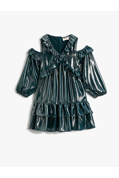 Koton Rochie lungă cu volane strălucitoare cu mânecă lungă cu detaliu de fereastră