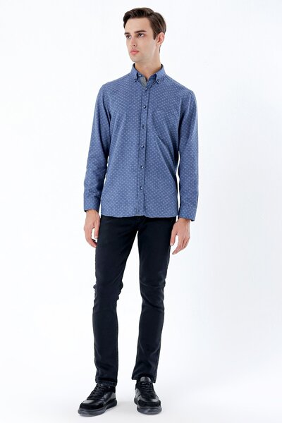 İmza Темно-синя довга сорочка з кишенями та коміром з бавовни, класичний крій, комфортна посадка 1004235140