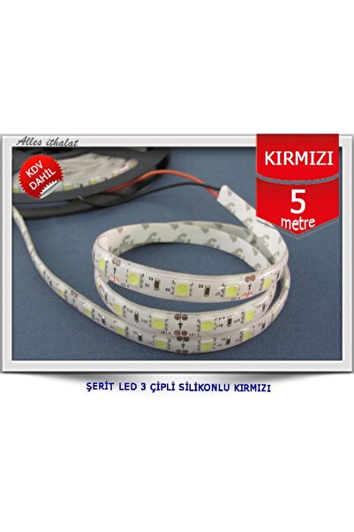 Genel Markalar 24v Volt  Dış Mekan Silikonlu Şerit Led 3 Çipli 5 Metre Yeşil-Kırmızı-Mavi