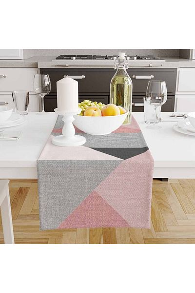 3D ELSE HALI Pink Gray Patterned Printed Stain Resistant Care Free Decorative Runner Cover 40X140Cm