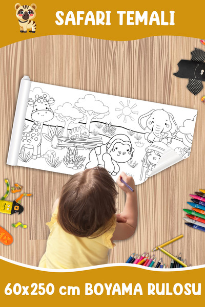 melolisa Safari Temalı Dev Boyama Rulosu Animals Kids Coloring Roll Jumbo Pai...